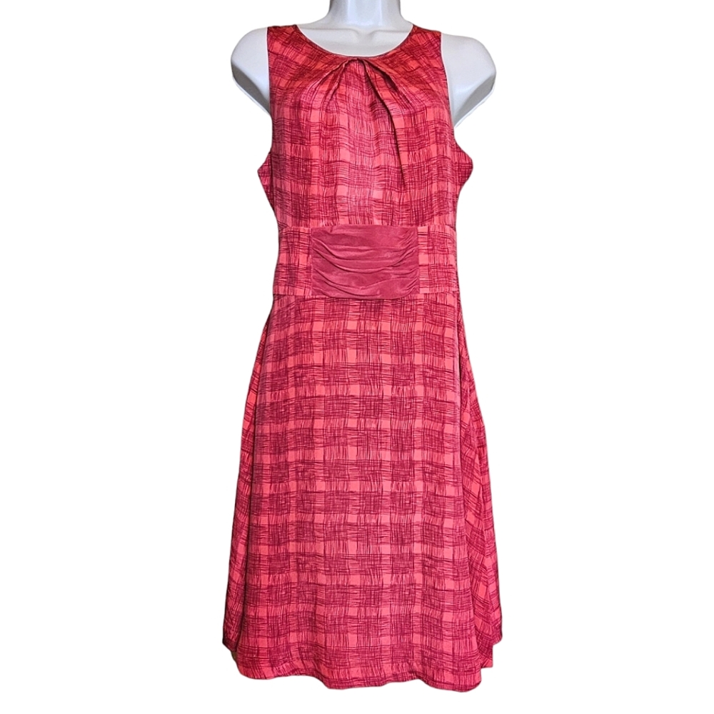 ANTHRO Girls From Savoy Red Goji Plaid Silk Sleeveless Dress Size 4